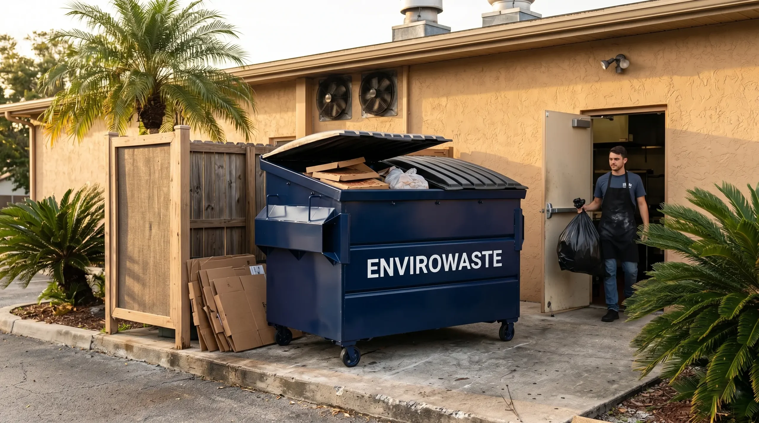 Envirowaste front-load dumpster on a Gainesville commercial site